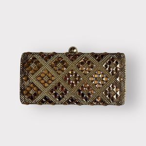De Blossom Collection Gold Jeweled Rhinestone Geometric Chain Clutch